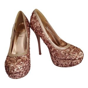 Rose Gold Sequin Stiletto Platform Heels Baby Phat